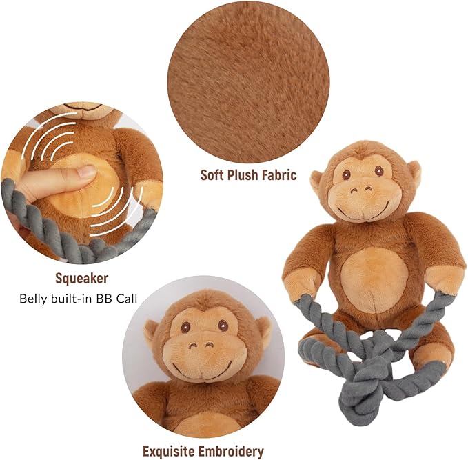 Plush Squeaky Dog Toys - Durable Cute Animals Toy for Indoor Play with Small, Medium and Large Dogs (Monkey), pink