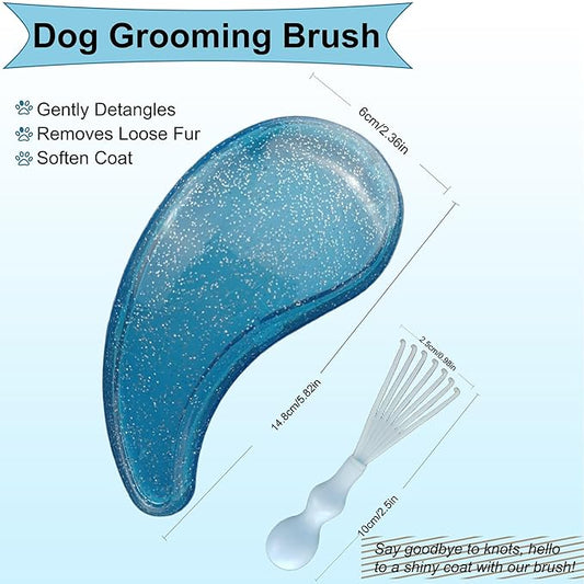 Gentle Grooming Puppy Brush with Gift Box ， Fit for Small Dog ， Yorkie, Shih Tzu, Maltipoo, Maltese and Pomeranian ，Toy Poodle Accessories, Soft Bristle (Glitter Blue)