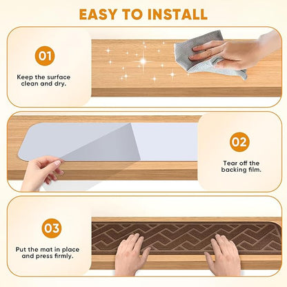 15 Pack 8 "X 30" Non Slip Stair Treads for Wooden Steps, Carpet Stair Treads Made of Polyester and Reusable Adhesive, Stair Runner Rugs for Kids, Elders and Pets (Brown)