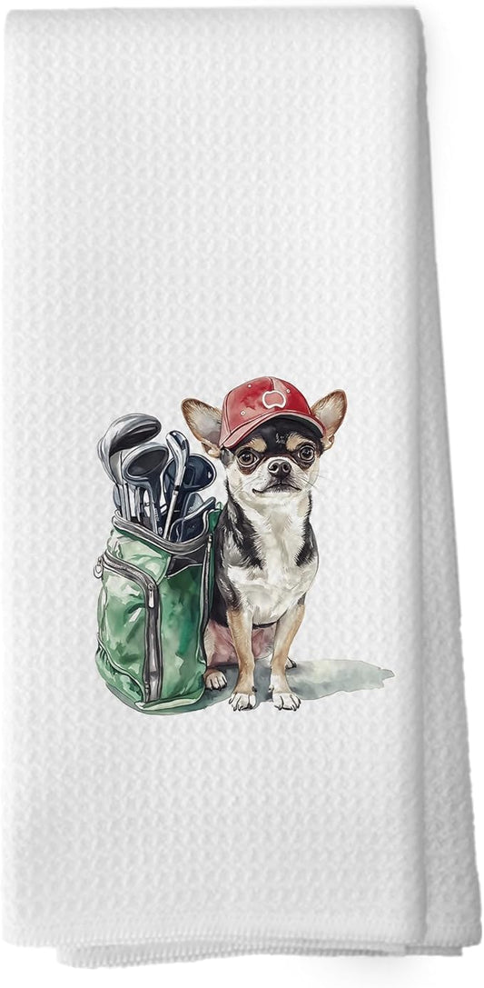 Golf Dog Kitchen Towels - Chihuahua Dish Towels, Sports Gifts, Pet Golf Club Decorative Absorbent Dishcloths Hand Towels for Kitchen Gym Spa Decor 16x24 Inches
