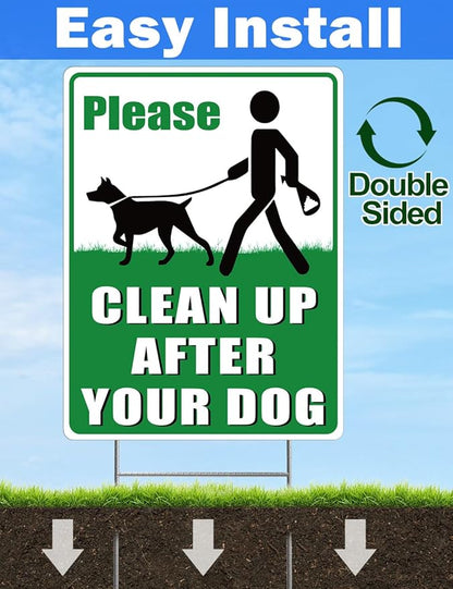 Clean Up After Your Dog Signs, 12.6" x 9.5" with Metal Stake, No Dog Poop Lawn Signs with UV Protected & Waterproof, Double Sided Pick Up After Your Dog Sign for Yard