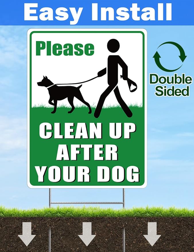2-Pack Clean Up After Your Dog Signs, 12.6" x 9.5" with Metal Stake, No Dog Poop Lawn Signs with UV Protected & Waterproof, Double Sided Pick Up After Your Dog Sign for Yard