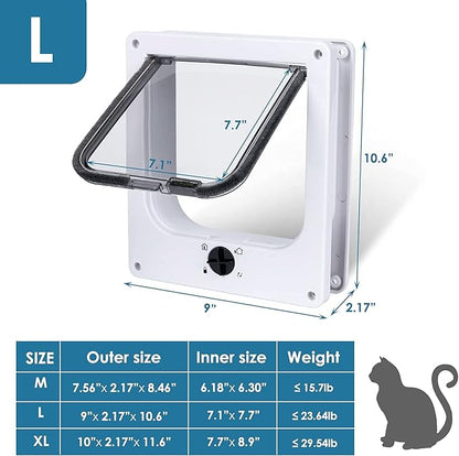 Upgraded Version - Cat Doors Flapp (for Cat up to 23.6lb), Magnetic Pet Door with 4 Way Locking for Interior Exterior Doors, Weatherproof Gate, Easy Installation