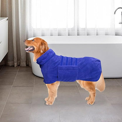 Dog Bathrobe Towel Geyecete Dog Drying Coat-Dry Fast Bag-Pineapple Grid Fast Drying Super Absorbent Pet Dog Cat Bath Robe Towel-Blue-L