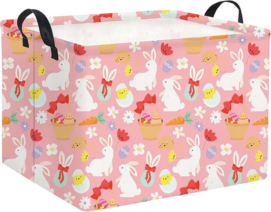 HIYAGON Rectangular Easter Basket Baby Girl Basket Fabric Storage Bin Organizer Box Room Decor(Bowknot Bunny)