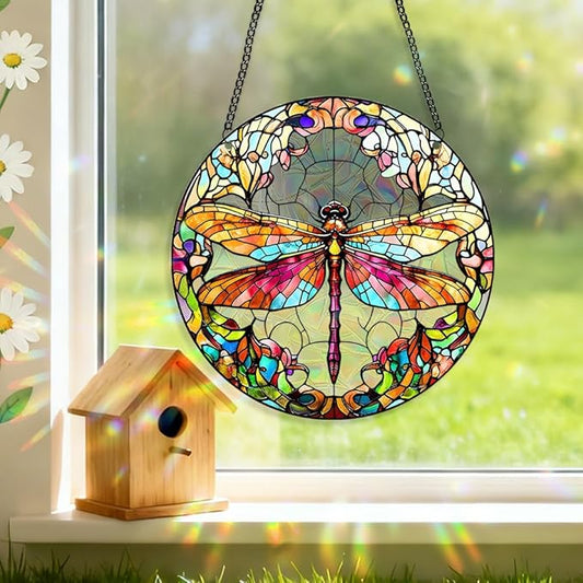 8 Inch Sun Catchers Indoor Window, Acrylic Rainbow Suncatcher Window Hanging Decoration for Living Room Bedroom Summer Home Balcony Ornaments Decoration (I134 Dragonfly)