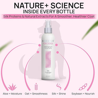 BioSilk for Dogs Detangling Spray with Shine Support, Lightweight Leave In Grooming Mist that Helps Smooth Coats, Detangle, and Add Shine Without Buildup, 8 Fl Oz