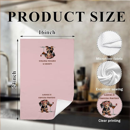 Weenies and Espresso Martini Kitchen Towels Set of 2, Dachshund Lover Gifts Dish Tea Towels for Kitchen, Gifts Cocktail Lovers Hand Towels, Weiner Dog Gifts, 16x24 Inch,CC154