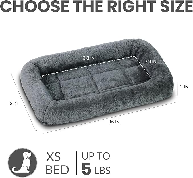 Patas Lague Bolster Dog Bed for Extra Small Dogs 16''x12'', Soft Warm Foam Pet Sofa Bed, Machine Washable Pet Cat Crate Mat for Toy Breeds, Dark Grey