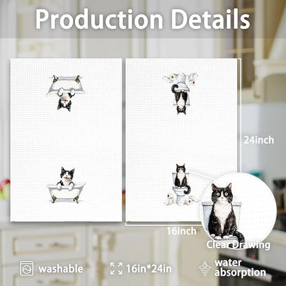Funny Tuxedo Cat Hand Towels Set of 2, Gifts for Tuxedo Cat Owners Lovers Women Men, Cute Kitten Pet Decor for Bathroom, Funny Pet Lovers Toilet Hand Towels for Bathroom Washroom,16x24In