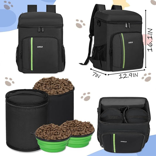 ANILD Dog Travel Bag Backpack, Flight-Ready TSA-Approved Dog Travel Bag with 2 Leak-Proof Food Canisters, 4 Foldable Silicone Bowls, Multi-Compartment Organizer for Hiking, Camping, Dog Mom Essentials