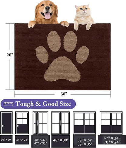 Buganda Dog Door Mat for Muddy Paws, Absorbent Dirt Trapper Non Slip Indoor Doormats, Washable Low-Profile Mat for Mud Dogs, Entryway Carpet for Inside Floor (30x20 Inches, Brown)