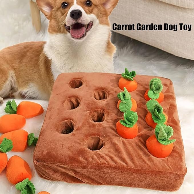Carrot Dog Toy, Snuffle Mat for Dogs Toy Carrot, Interactive Dog Plush Puzzle Toys,Carrot Garden Dog,Dog Carrot Toys Pet Stress Relief with 12 Carrots (1)