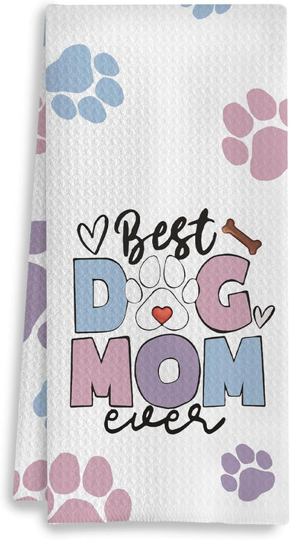 Dog Mom Gifts Kitchen Towels, Dog Lovers Owners Gifts for Women, Colorful Dogs Paws Hand Towels for Bathroom, 16x24 Inches