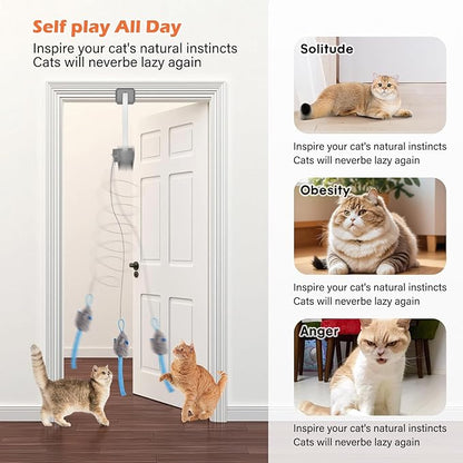 Rechargeable Electric Cat Teaser – Interactive Door Clip Teaser for Cats, 2 Motion Modes (360° Spin & Irregular Jumping), Smart Auto Cat Toy for Exercise & Fun (Grey)