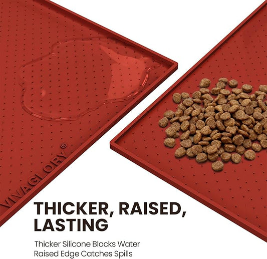 VIVAGLORY Dog Bowl Mat Grippymat Pet Food Mat, Waterproof Washable Nonslip Silicone for Pet & Cat, Food and Water Placemat with Lip & Raised Edges for Indoor Floor, S, Burgundy