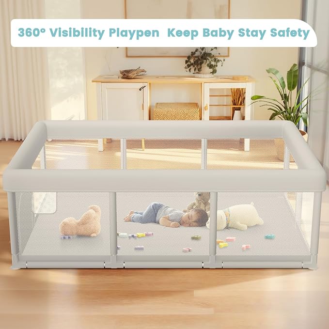 Baby Playpen Extra Large Play Yard 74" x 50" Playpen for Babies and Toddlers with Anti-Slip Suckers and Zipper Gate, Safety Baby Activity Center for Indoor & Outdoor