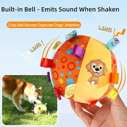 TRAVEYO Colorful Dog Balls Toy, Soft Plush Ball with Ribbon Streamers, Built-in Bell, Bite Resistant Chew Dog Toy Balls