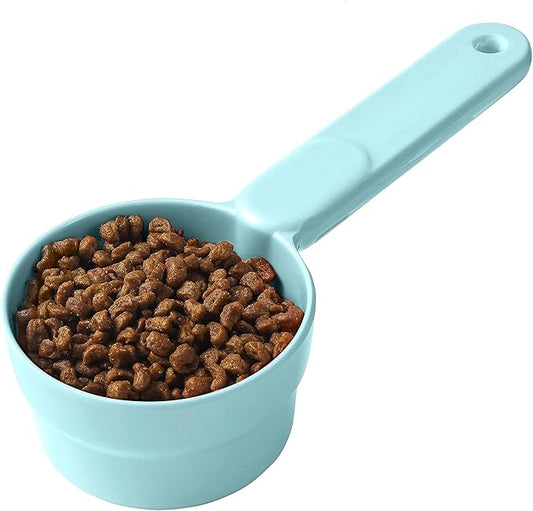 Dog Cat Food Scoop - Pet Food Scoop Dog Food Measuring Cup 1/2 1/4 Cup, Comfortable Long Handle for Easy to Scoop Food, Blue 1/2 Cup