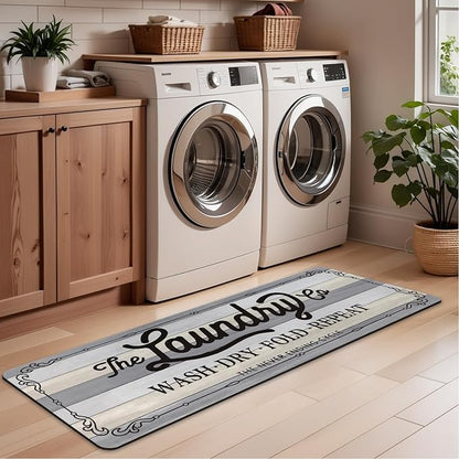 Pauwer Laundry Room Rug Runner 20"x60" Waterproof Rubber Laundry Mat Non Slip Kitchen Mats for Floor Washable Floor Mat Runner Rug for Farmhouse Mudroom Washroom Bathroom Decor