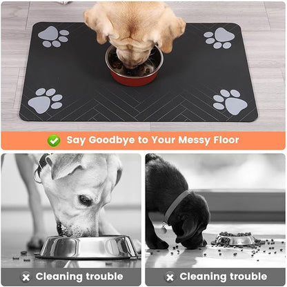 Pet Feeding Mat-Absorbent Pet Placemat for Food and Water Bowl, with Waterproof Rubber Backing, Quick Dry Water Dispenser Mat for Dog and Cat (27"x17", Coffee)