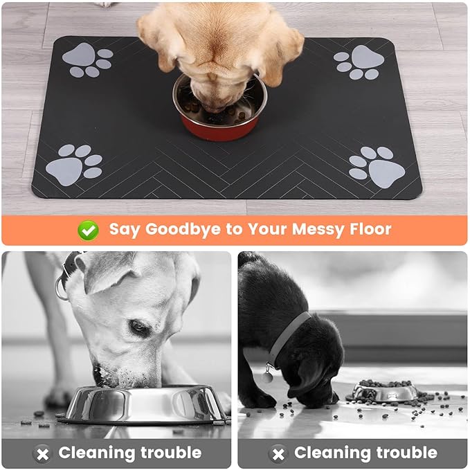 Pet Feeding Mat-Absorbent Pet Placemat for Food and Water Bowl, with Waterproof Rubber Backing, Quick Dry Water Dispenser Mat for Dog and Cat (20"x12", Navy Blue)
