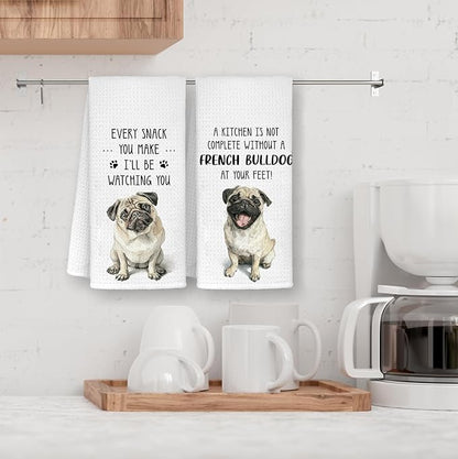 Funny Pug Kitchen Bathroom Towels, Gifts for Pug Lovers Women Dish Tea Towels, Dog Mom Dad Lovers Owner Gifts for Women Men Decorative Hand Towels for Kitchen Decor, 16x24 Inch Set of 2