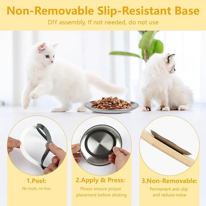 3 PCS Stainless Steel Cat Food Bowl Dish, 6.7" Shallow Flat Wide Cat Plates for Wet Food, Relief Whisker Fatigue, Removable Non-Slip Silicone Base, Replacement for Feeding Small Pet Kitten
