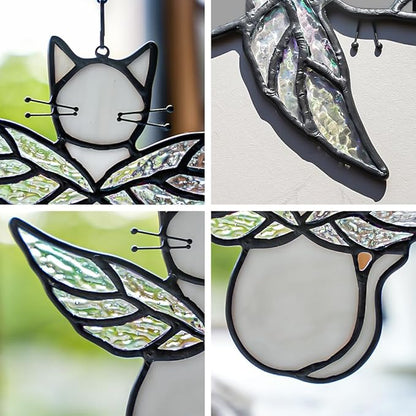 Gray Cats Gifts for Cats Lovers Suncatcher for Window,Angel Cat Memorial Gifts Stained Glass Window Hangings,Cat Loss Memorial Gifst for Women