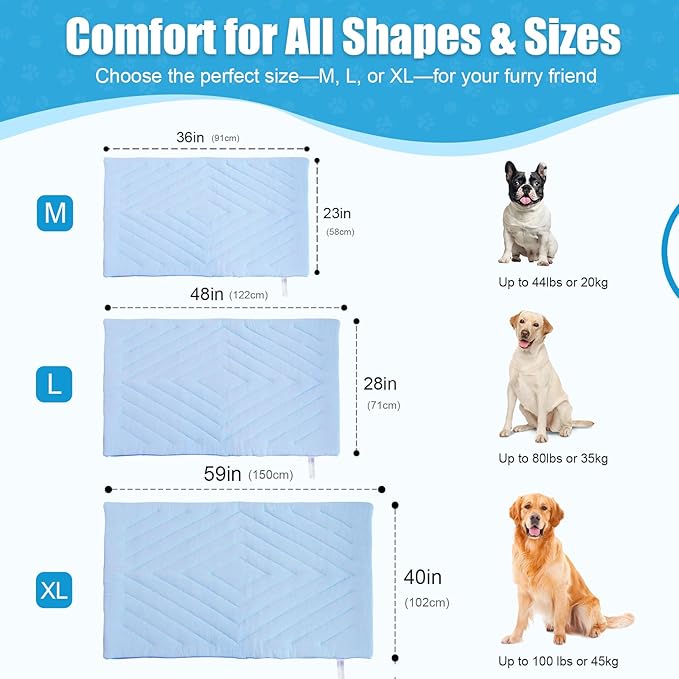Dog Cooling Mat Self Coolings Foldable Cooling Pad for Dog in Summer Coolings Mat for Dogs and Cats Machine Washable (Rectangle,Blue, Large-48 L x 28" W)