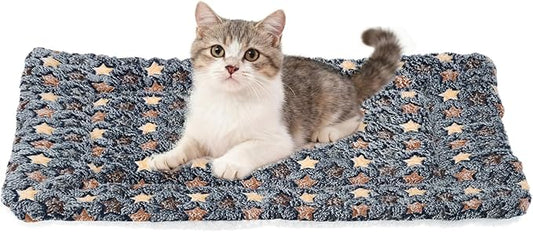 Dog Cat Bed Mat, Soft Coral Fleece Pet Cushion Pad with Cute Star Print, Warm Washable Pet Bed 21x14 Inches, (Dark Gray), Intended for Medium Small Dog Cat