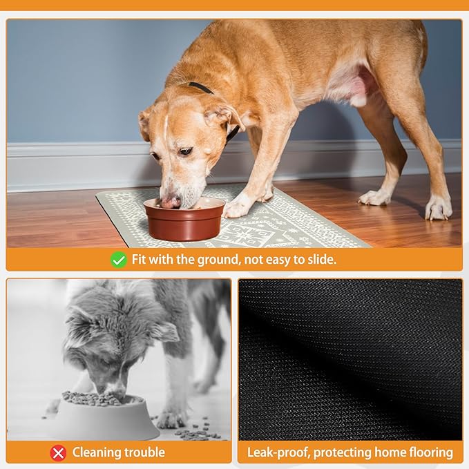 KOOLTAIL Dog Food Mat, Absorbent Pet Feeding Mat for Food and Water Bowls, Placement Pad for Floors with Waterproof Rubber Backing, Quick Dry Water Dispenser Mat for Dogs Puppy Cats, Large, 17"x28"