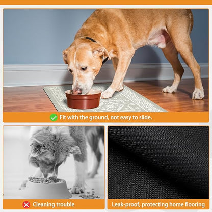 KOOLTAIL Dog Food Mat, Absorbent Pet Feeding Mat for Food and Water Bowls, Placement Pad for Floors with Waterproof Rubber Backing, Quick Dry Water Dispenser Mat for Dogs Puppy Cats, Large, 17"x28"