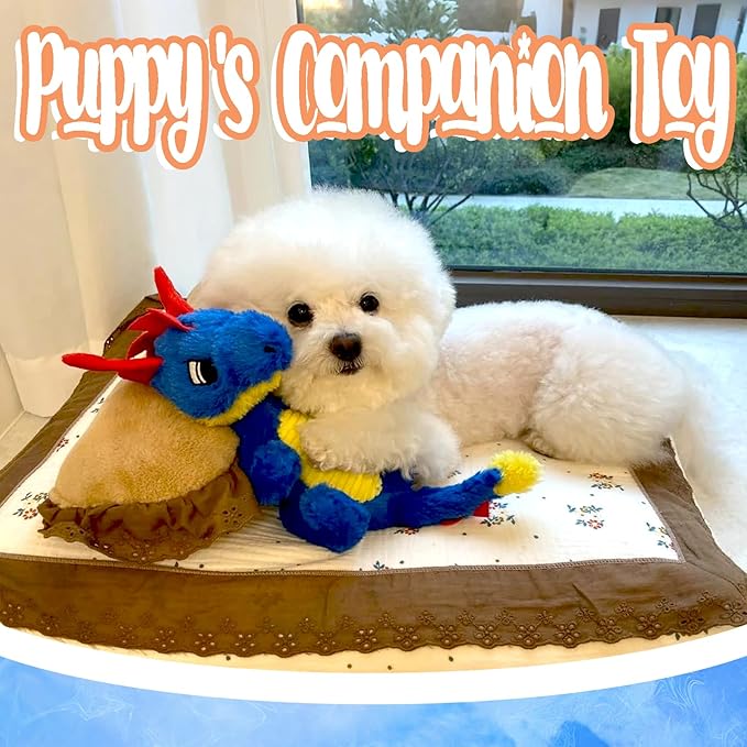 Original Blue Dinosaur Dog Toy - Soft Dog Toys Plush for Small Medium Large Dogs（13.78''） - Cute Dog Squeak Toys with 5 Crinckle Papers & 2 Squeakers