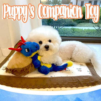 Original Blue Dinosaur Dog Toy - Soft Dog Toys Plush for Small Medium Large Dogs（13.78''） - Cute Dog Squeak Toys with 5 Crinckle Papers & 2 Squeakers