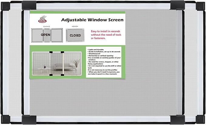 FLYZZZ Adjustable Sliding Window Screen, 2 Ways Aluminum Frame Expandable Window Screen (15.74 ''h x21-40''w) or Convert to Vertical (21.65" h x 15-28" w), B