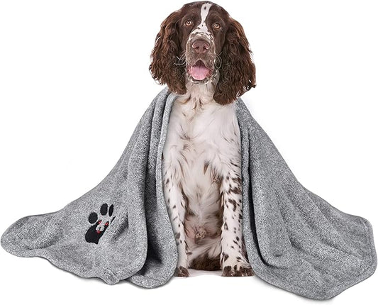 Dog Towel Super Absorbent Soft Microfiber Pet Bath Grooming Towels for Drying Dogs and Other Pets (M-36" * 28", Grey)