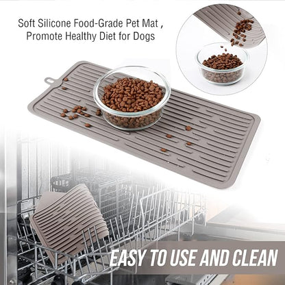 Cat Food Mat,Waterproof Pet Placemat for Dog and Cat,Mat for Prevent Food and Water Overflow,Portable and Foldable Mat-Brown