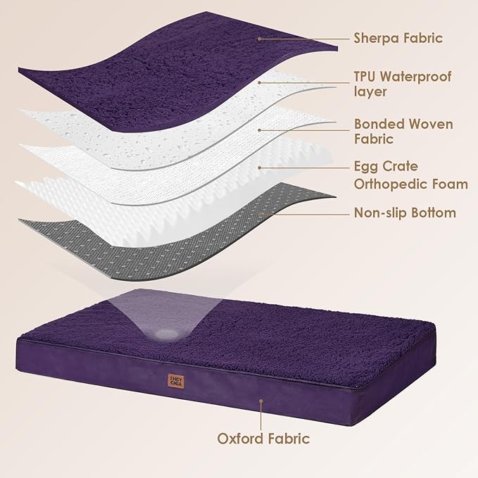 EHEYCIGA Orthopedic Dog Beds for Large Dogs with Removable Washable Cover, Purple, 36x27