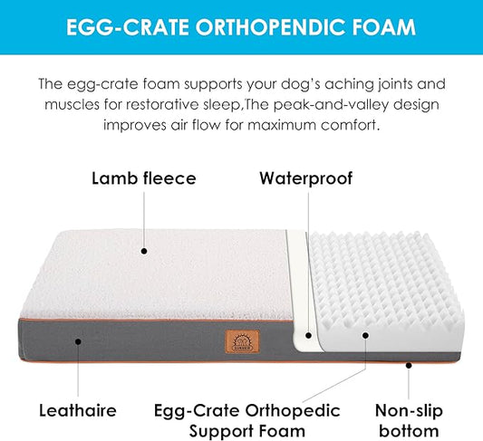 Sunheir Orthopedic Dog Beds for Small Dogs, Waterproof Puppy Bed with Removable Washable Cover, Non-Slip Bottom and Egg-Crate Foam, (Light Grey, 24.0" L x 16.0" W x 3.0" Th)