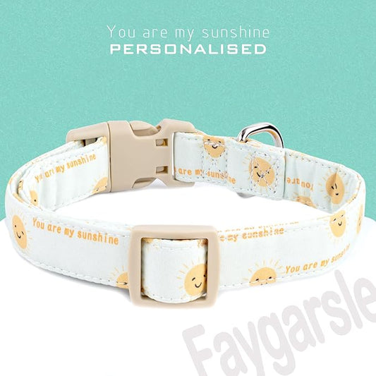 Faygarsle Sunshine Pattern Dog Collar, Adjustable Cotton Fabric, Cute Design for Small Medium Large Dogs L