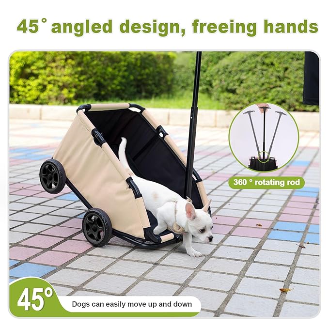Foldable Pet Wagon with Handle, Pink and Black, Rolling Dog Stroller Cart (Khaki)