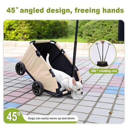 Foldable Pet Wagon with Handle, Pink and Black, Rolling Dog Stroller Cart (Khaki)