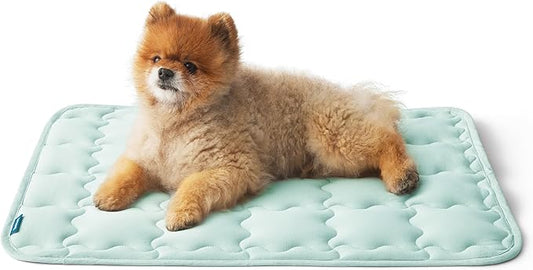Bedsure Cooling Mat for Small Dog, Q-Max>0.5 Thin Breathable Cold Crate Pad for Puppy and Cat, Portable Washable Kennel Bed for Active Pet with Chill Soothing Fabric to Rapid Cooling, 24x18, Green