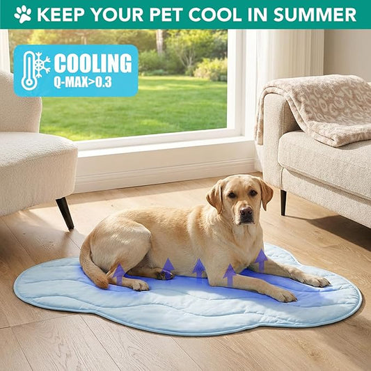 PetAmi Dog Cooling Mat, Cloud Shape, Reversible Cooling Nylon Blanket Soft Fleece Pet Pad for Dogs Cats, Summer All Season Use Q-Max>0.3, Small 30x40 in, Light Blue