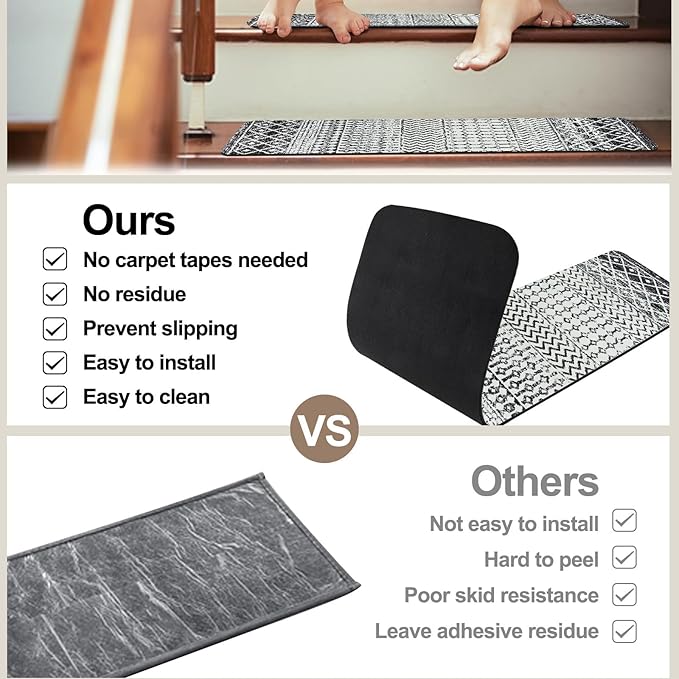 OJIA Stair Treads Non-Slip Matching Mat for Wooden Steps, Square Capet Stair Treads Rubber Backing Stair Runner Anti-Slip Stair Landing Mat 32x32 Inch Stair Rugs