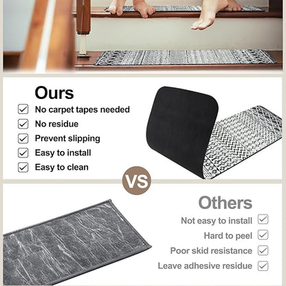 OJIA Stair Treads Non-Slip Matching Mat for Wooden Steps, Square Capet Stair Treads Rubber Backing Stair Runner Anti-Slip Stair Landing Mat 32x32 Inch Stair Rugs