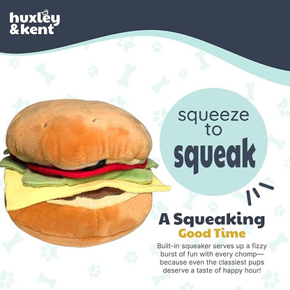 Huxley & Kent Funny Dog Toy w/Squeaker – Power Plush Squeaky Dog Toys for Small, Medium & Large Dogs – Soft Stuffed Animal for Indoor Play & Fetch - Hamburger, Large