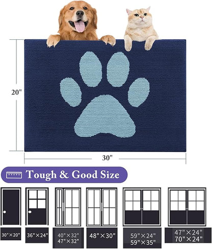 Buganda Dog Door Mat for Muddy Paws, Absorbent Dirt Trapper Non Slip Indoor Doormats, Washable Low-Profile Mat for Mud Dogs, Entryway Carpet for Inside Floor (48x30 Inches, Dark Blue)