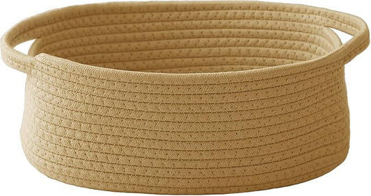 Woven Basket,Small Rope Storage Bin with Handles & Ribbon Bag, Organizer for Shelves Closets,Gift Basket Empty for Birthday,Books,Dog Toys, Jute